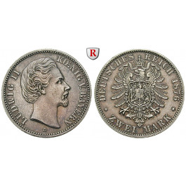 Deutsches Kaiserreich, Bayern, Ludwig II., 2 Mark 1876, D, vz, J. 41