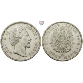 Deutsches Kaiserreich, Bayern, Ludwig II., 5 Mark 1874, D, ss-vz, J. 42
