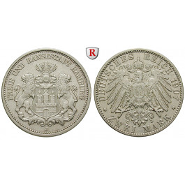 Deutsches Kaiserreich, Hamburg, 2 Mark 1907, J, ss+, J. 63