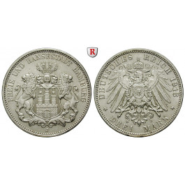 Deutsches Kaiserreich, Hamburg, 3 Mark 1913, J, vz+, J. 64