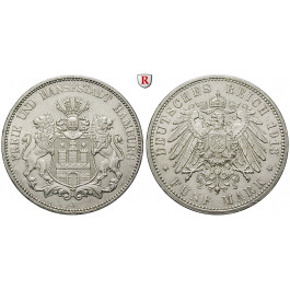 Deutsches Kaiserreich, Hamburg, 5 Mark 1913, J, vz, J. 65