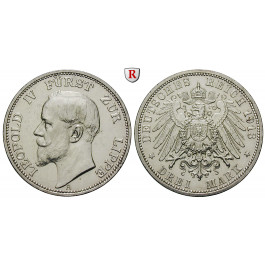Deutsches Kaiserreich, Lippe, Leopold IV., 3 Mark 1913, A, f.vz, J. 79