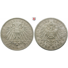 Deutsches Kaiserreich, Lübeck, 5 Mark 1908, A, ss+, J. 83