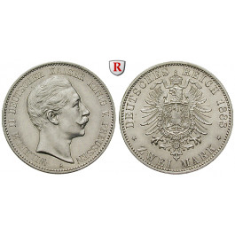 Deutsches Kaiserreich, Preussen, Wilhelm II., 2 Mark 1888, A, vz/vz-st, J. 100