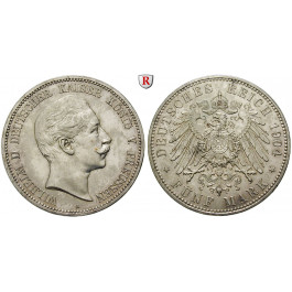 Deutsches Kaiserreich, Preussen, Wilhelm II., 5 Mark 1904, A, vz/vz-st, J. 104