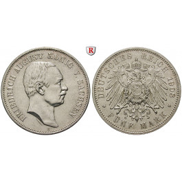 Deutsches Kaiserreich, Sachsen, Friedrich August III., 5 Mark 1908, E, ss-vz/vz, J. 136