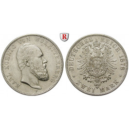 Deutsches Kaiserreich, Württemberg, Karl, 2 Mark 1876, F, ss-vz/vz, J. 172