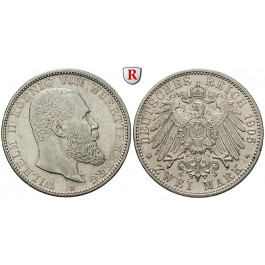 Deutsches Kaiserreich, Württemberg, Wilhelm II., 2 Mark 1905, F, ss-vz/vz-st, J. 174