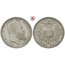 Deutsches Kaiserreich, Württemberg, Wilhelm II., 2 Mark 1908, F, ss-vz, J. 174