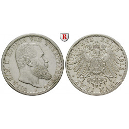 Deutsches Kaiserreich, Württemberg, Wilhelm II., 2 Mark 1912, F, ss-vz, J. 174