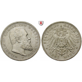 Deutsches Kaiserreich, Württemberg, Wilhelm II., 3 Mark 1914, F, vz/vz-st, J. 175