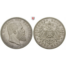 Deutsches Kaiserreich, Württemberg, Wilhelm II., 5 Mark 1895, F, ss, J. 176