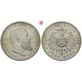 Deutsches Kaiserreich, Württemberg, Wilhelm II., 5 Mark 1908, F, vz/vz+, J. 176