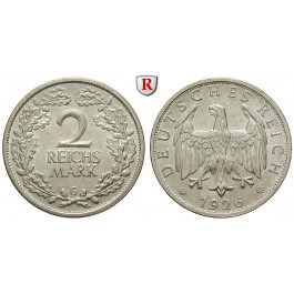Weimarer Republik, 2 Reichsmark 1926, Kursmünze, G, vz/vz-st, J. 320