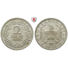 Weimarer Republik, 2 Reichsmark 1931, Kursmünze, E, vz-st, J. 320