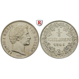 Bayern, Königreich, Ludwig I., 1/2 Gulden 1846, ss-vz