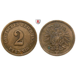 Deutsches Kaiserreich, 2 Pfennig 1876, J, ss-vz, J. 2
