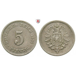 Deutsches Kaiserreich, 5 Pfennig 1875, C, vz, J. 3