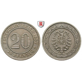 Deutsches Kaiserreich, 20 Pfennig 1887, G, st, J. 6