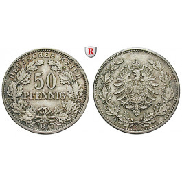 Deutsches Kaiserreich, 50 Pfennig 1877, G, vz-st, J. 8