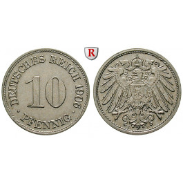 Deutsches Kaiserreich, 10 Pfennig 1906, D, vz-st, J. 13