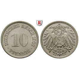 Deutsches Kaiserreich, 10 Pfennig 1907, F, vz-st, J. 13