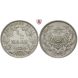Deutsches Kaiserreich, 1/2 Mark 1913, E, vz, J. 16