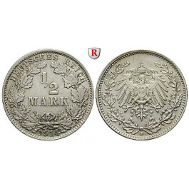 Deutsches Kaiserreich, 1/2 Mark 1914, D, vz, J. 16