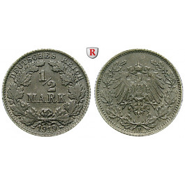 Deutsches Kaiserreich, 1/2 Mark 1919, F, vz, J. 16
