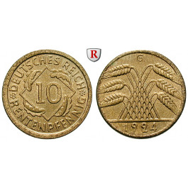 Weimarer Republik, 10 Rentenpfennig 1924, G, st, J. 309