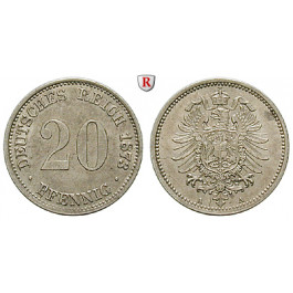 Deutsches Kaiserreich, 20 Pfennig 1873, A, vz, J. 5
