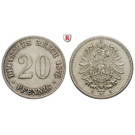 Deutsches Kaiserreich, 20 Pfennig 1876, G, vz/st, J. 5