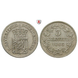 Bayern, Königreich, Ludwig II., 3 Kreuzer 1866, vz+
