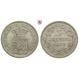 Bayern, Königreich, Ludwig II., 3 Kreuzer 1868, vz+