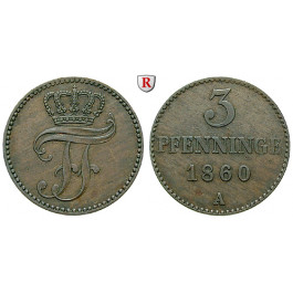 Mecklenburg, Mecklenburg-Schwerin, Friedrich Franz II., 3 Pfennig 1860, ss+
