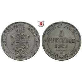 Sachsen, Königreich Sachsen, Johann, 5 Pfennig 1869, vz