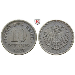 Erster Weltkrieg, 10 Pfennig 1922, F, vz-st, J. 298
