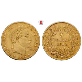 Frankreich, Napoleon III., 5 Francs 1862, 1,45 g fein, ss