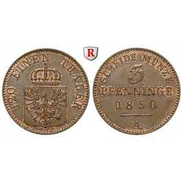 Brandenburg-Preussen, Königreich Preussen, Friedrich Wilhelm IV., 3 Pfennig 1850, f.st