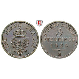 Brandenburg-Preussen, Königreich Preussen, Wilhelm I., 3 Pfennig 1869, vz+