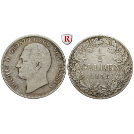 Hessen, Hessen-Darmstadt, Ludwig II., 1/2 Gulden 1838, ss