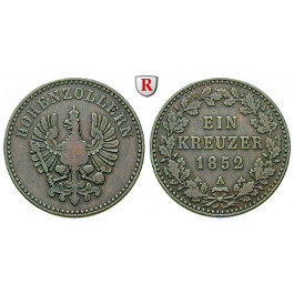Hohenzollern, Hohenzollern-Sigmaringen, Friedrich Wilhelm IV. von Preußen, Kreuzer 1852, ss+