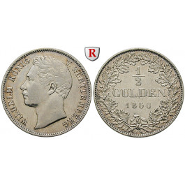 Württemberg, Herzogtum Württemberg (Kgr. ab 1806), Wilhelm I., 1/2 Gulden 1860, ss+