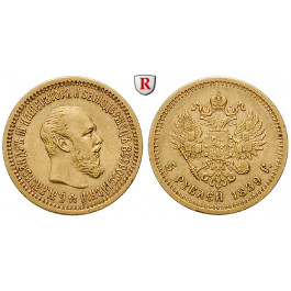 Russland, Alexander III., 5 Rubel 1889, 5,81 g fein, ss-vz