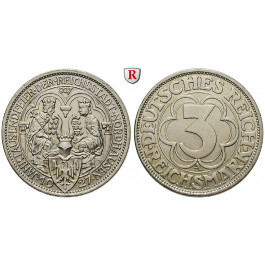 Weimarer Republik, 3 Reichsmark 1927, Nordhausen, A, vz, J. 327