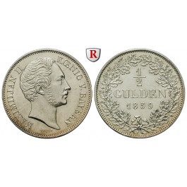 Bayern, Königreich, Maximilian II., 1/2 Gulden 1859, vz/vz-st