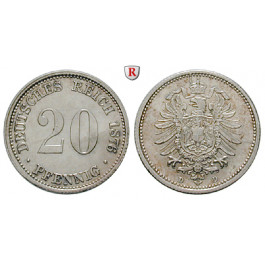 Deutsches Kaiserreich, 20 Pfennig 1876, D, vz, J. 5