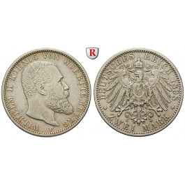 Deutsches Kaiserreich, Württemberg, Wilhelm II., 2 Mark 1898, F, ss, J. 174
