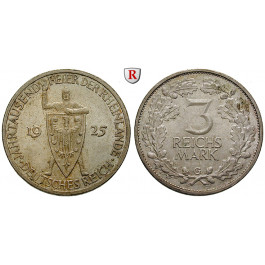 Weimarer Republik, 3 Reichsmark 1925, Rheinlande, G, vz-st, J. 321