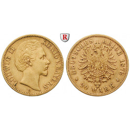 Deutsches Kaiserreich, Bayern, Ludwig II., 20 Mark 1876, D, ss, J. 197